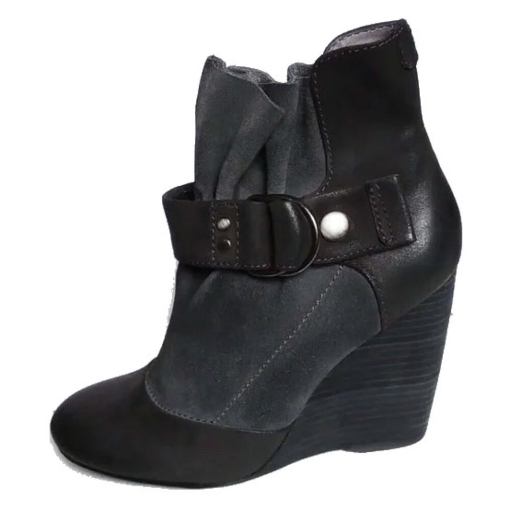 NIB Gilt Groupe Miss Sixty Leather Scrunch Wedge Booties 36.5 MS-KOKO Slate